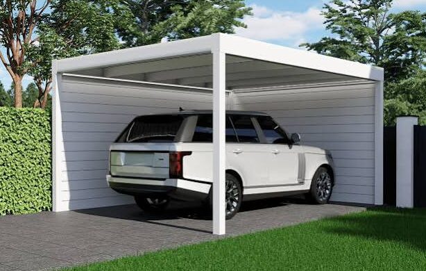 Carport weiß mit geschlossenen Seiten